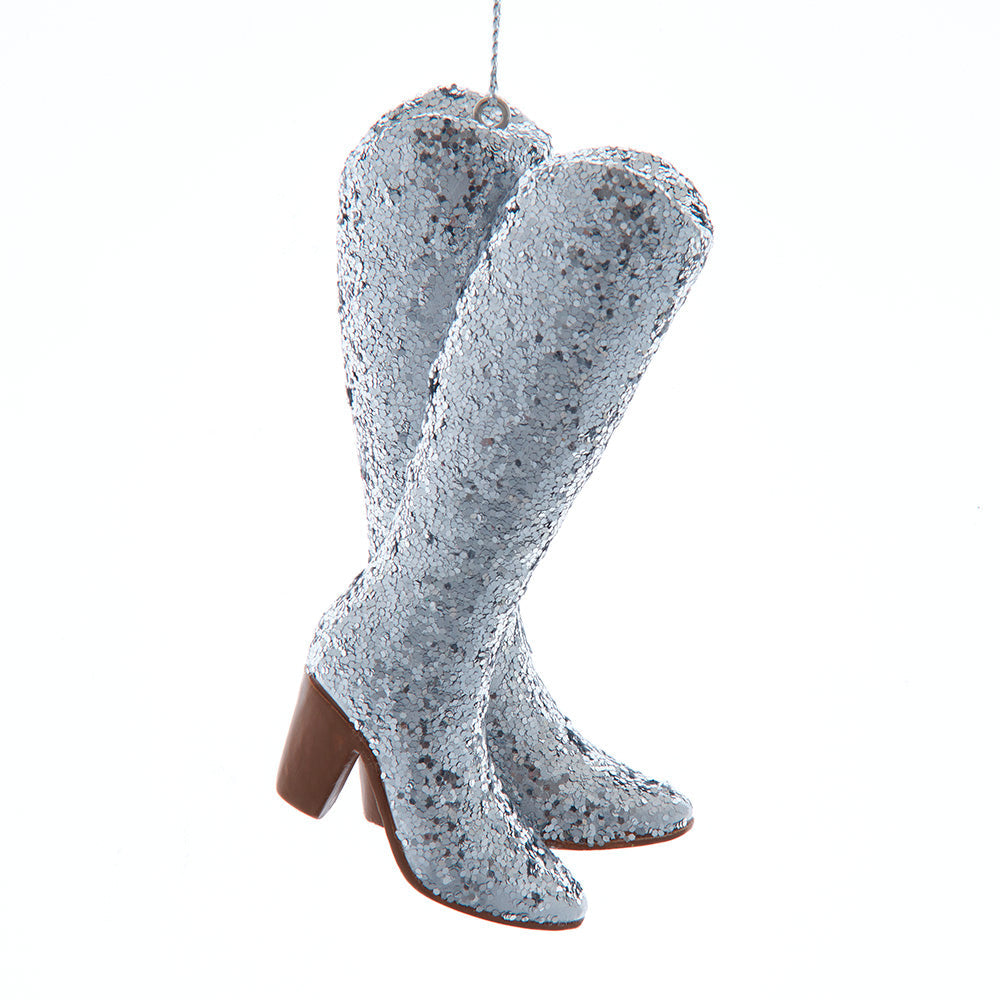 Silver Glitter Boot Resin Ornament 4"