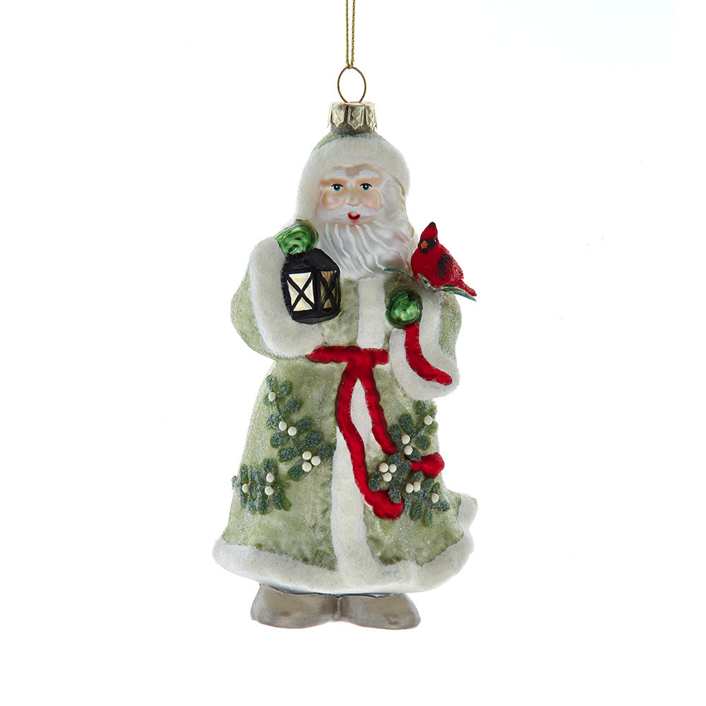 Mistletoe Kisses Santa Glass Ornament 6"