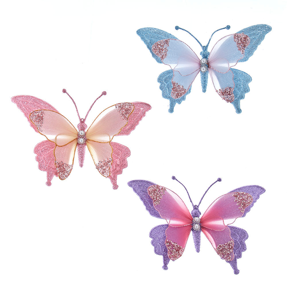 Fairytale Butterfly with Clip Ornaments 9.5" Set of 3