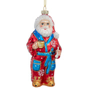 Santa Wearing Robe Glass Ornament 7.5 Inches