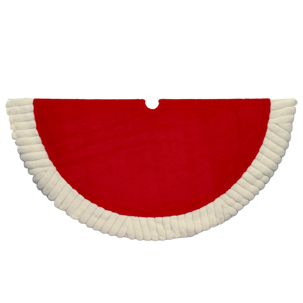 Red and White Faux Fur Tree Skirt 48 Inch Diameter