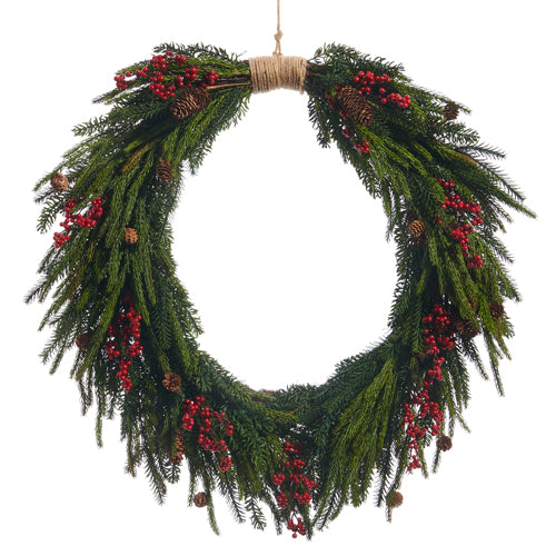 Holiday Berry, Pinecone and Pine Wreath 33"