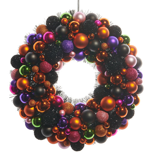 Halloween Multicolor Ball Ornament Wreath 20.5 Inches