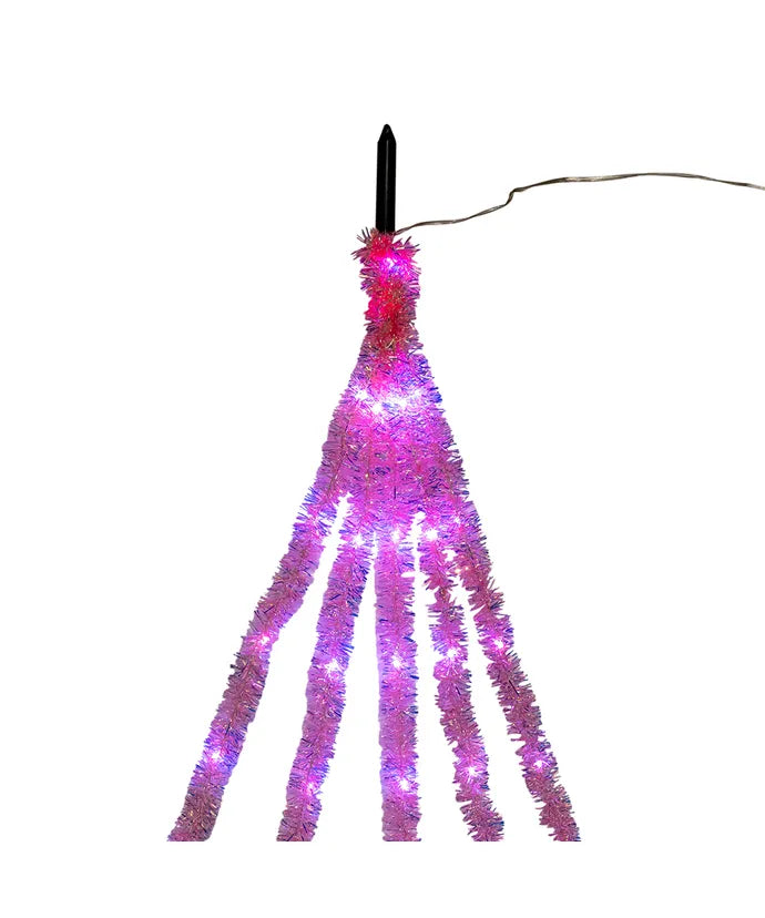 Pink Iridescent Tinsel With Pink Superbright LED Cascade Light 6.5' 100-Light
