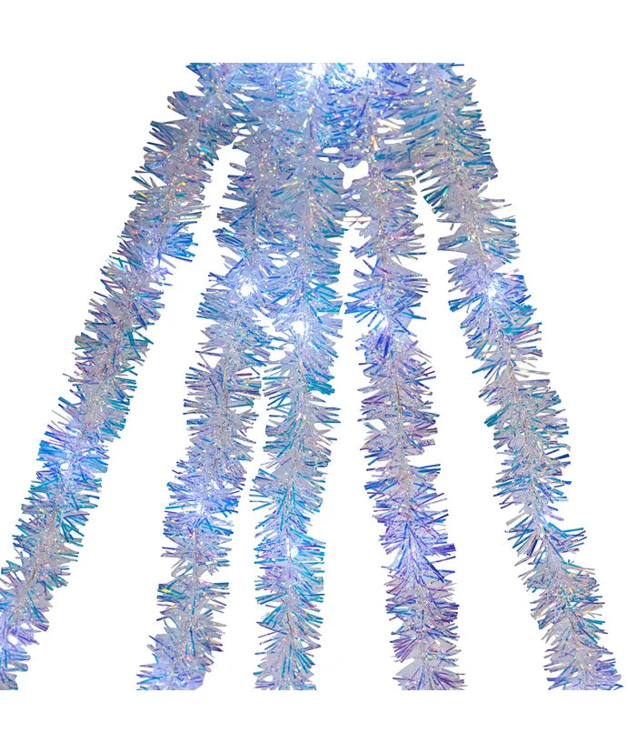 Silver Iridescent Tinsel with Clear Superbright LED Cascade Light 6.5' 100-Light
