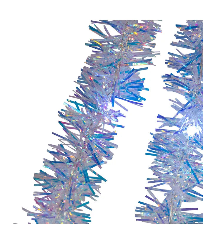 Silver Iridescent Tinsel with Clear Superbright LED Cascade Light 6.5' 100-Light