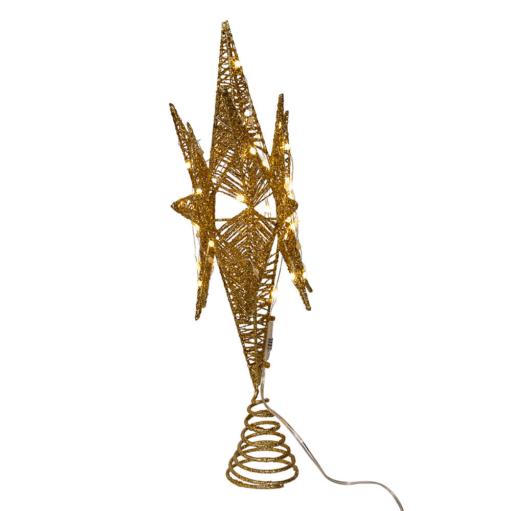 Gold Starburst LED Lit Tree Topper 15" Tall