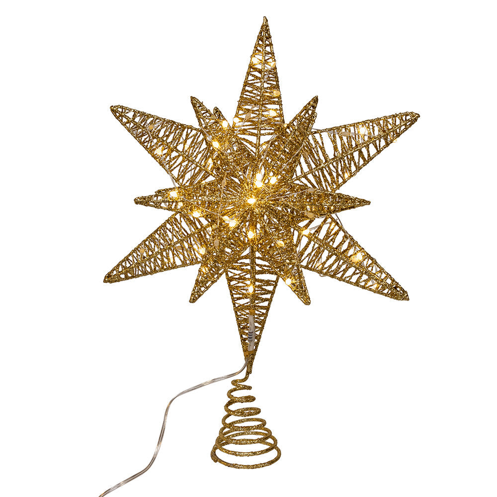 Gold Starburst LED Lit Tree Topper 15" Tall