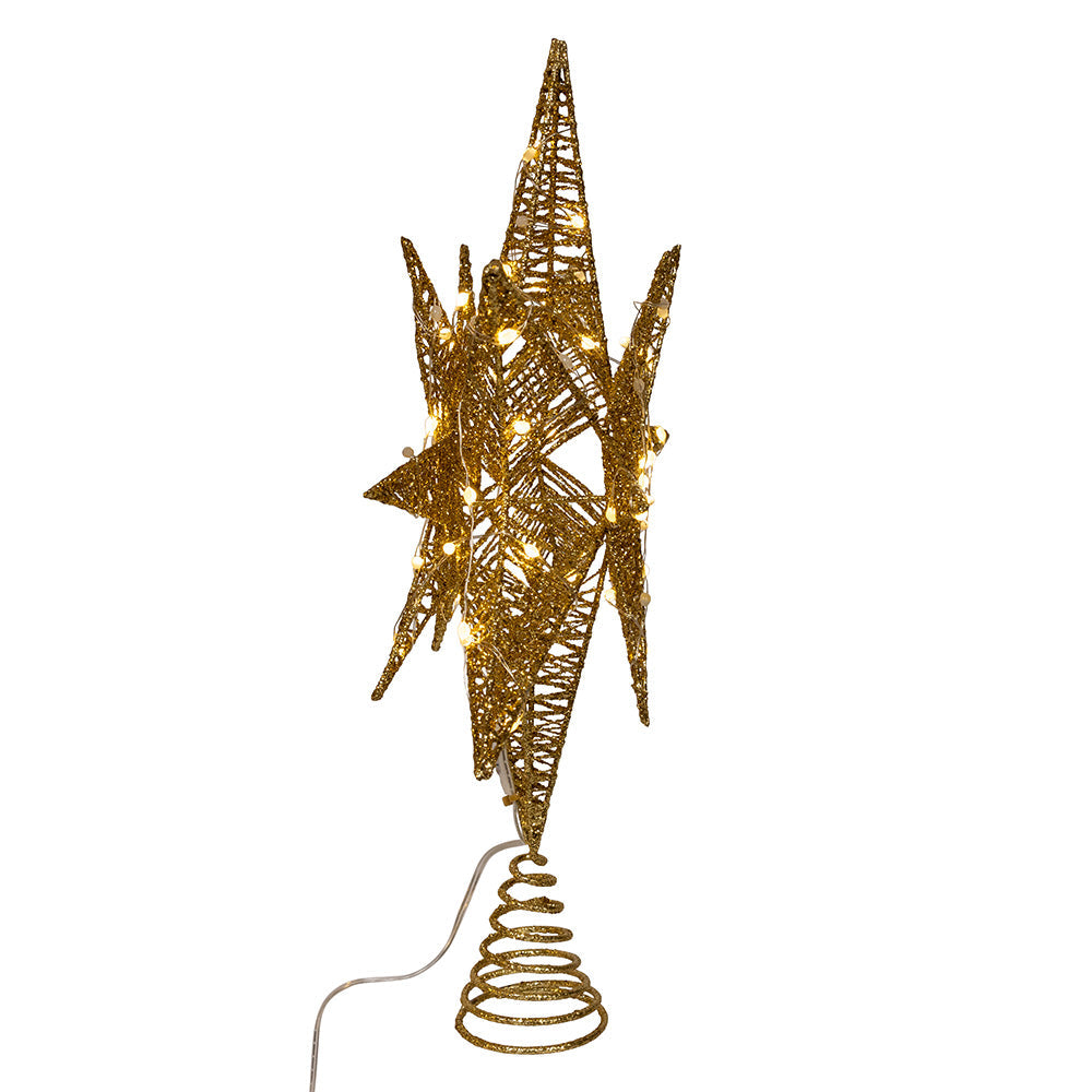 Gold Starburst LED Lit Tree Topper 15" Tall