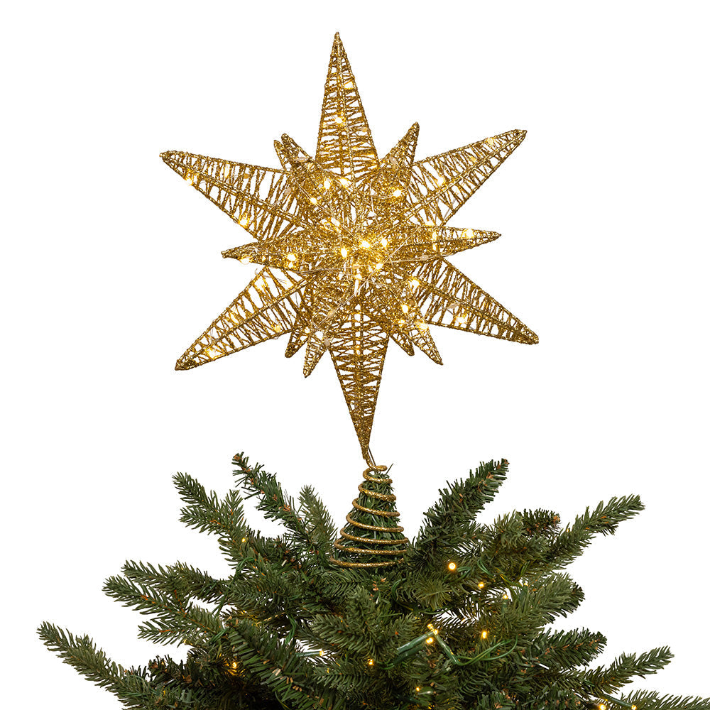 Gold Starburst LED Lit Tree Topper 15" Tall