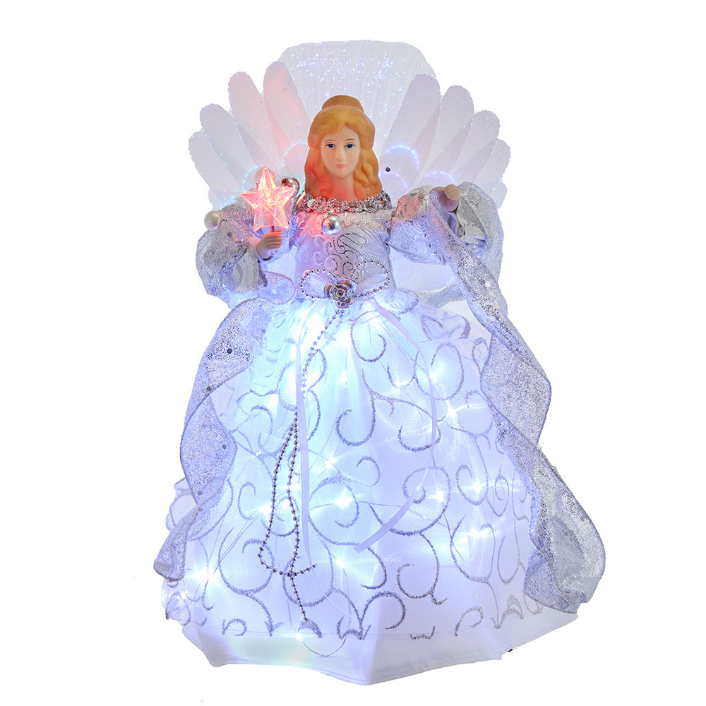 Silver Angel Fairy LED Fiber Optic 30 Light Tree Topper 12"