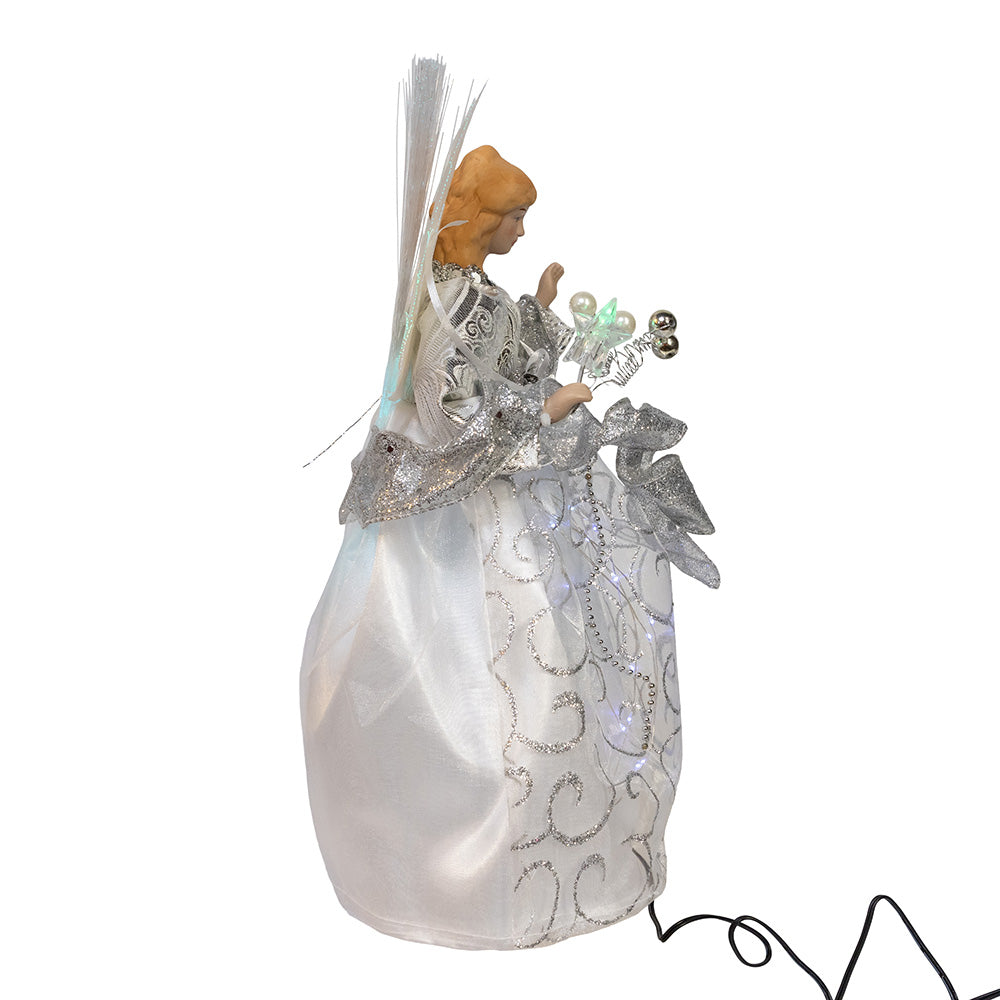 Silver Angel Fairy LED Fiber Optic 30 Light Tree Topper 12"