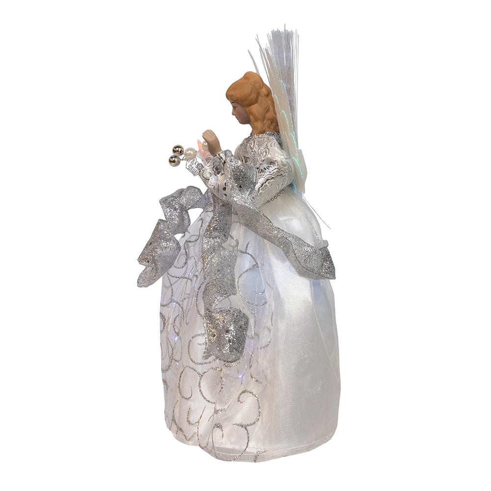 Silver Angel Fairy LED Fiber Optic 30 Light Tree Topper 12"