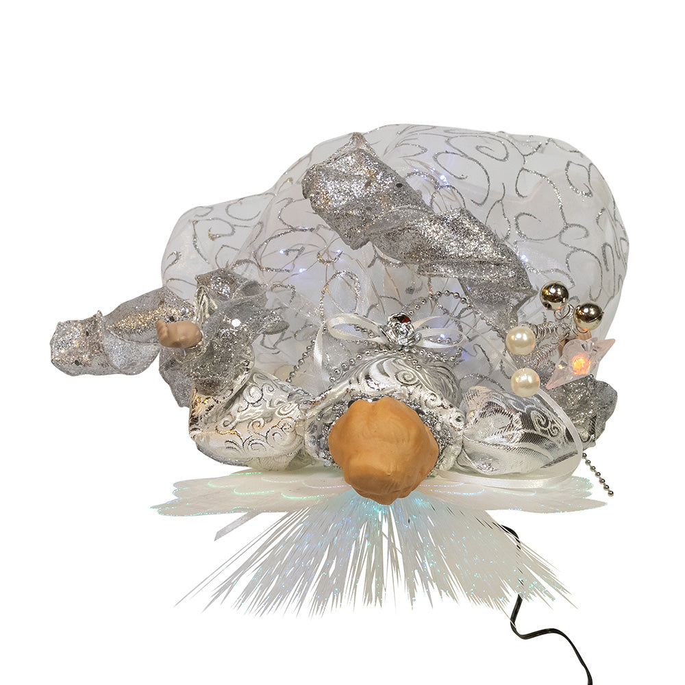 Silver Angel Fairy LED Fiber Optic 30 Light Tree Topper 12"