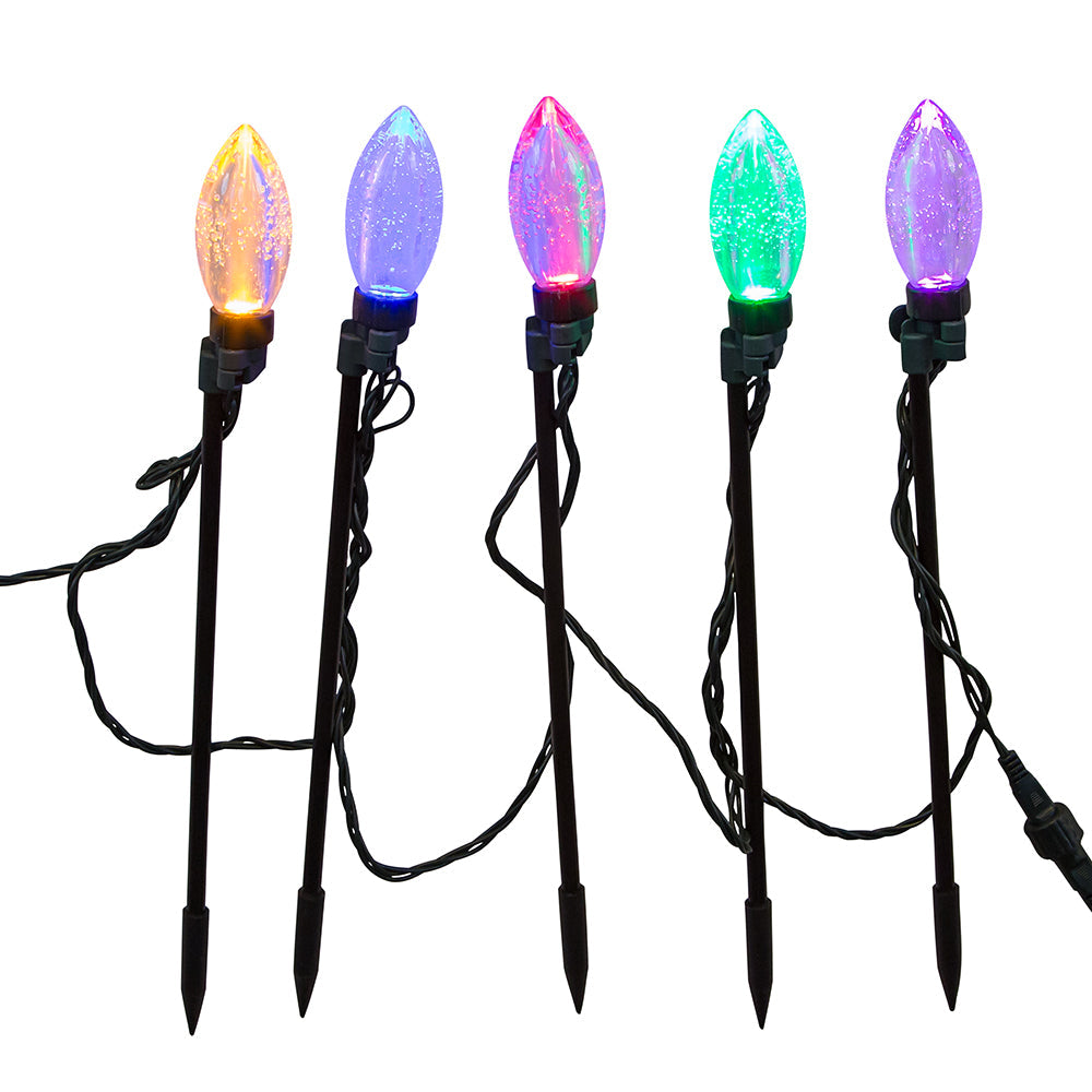 10-Piece Dual Color Multicolor & Warm White LED Bubble C9 String Yard Stakes