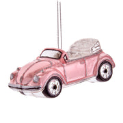 Pink 60's Convertible Car Glass Ornament 4.5"