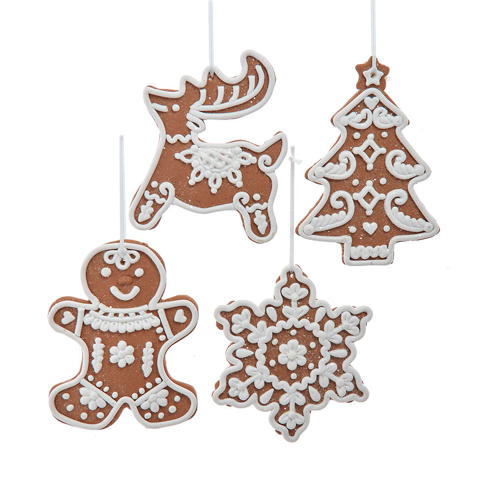 Gingerbread Man, Deer, Snowflake and Tree Ornaments 5" Set of 4