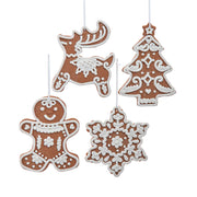 Gingerbread Man, Deer, Snowflake and Tree Ornaments 5" Set of 4