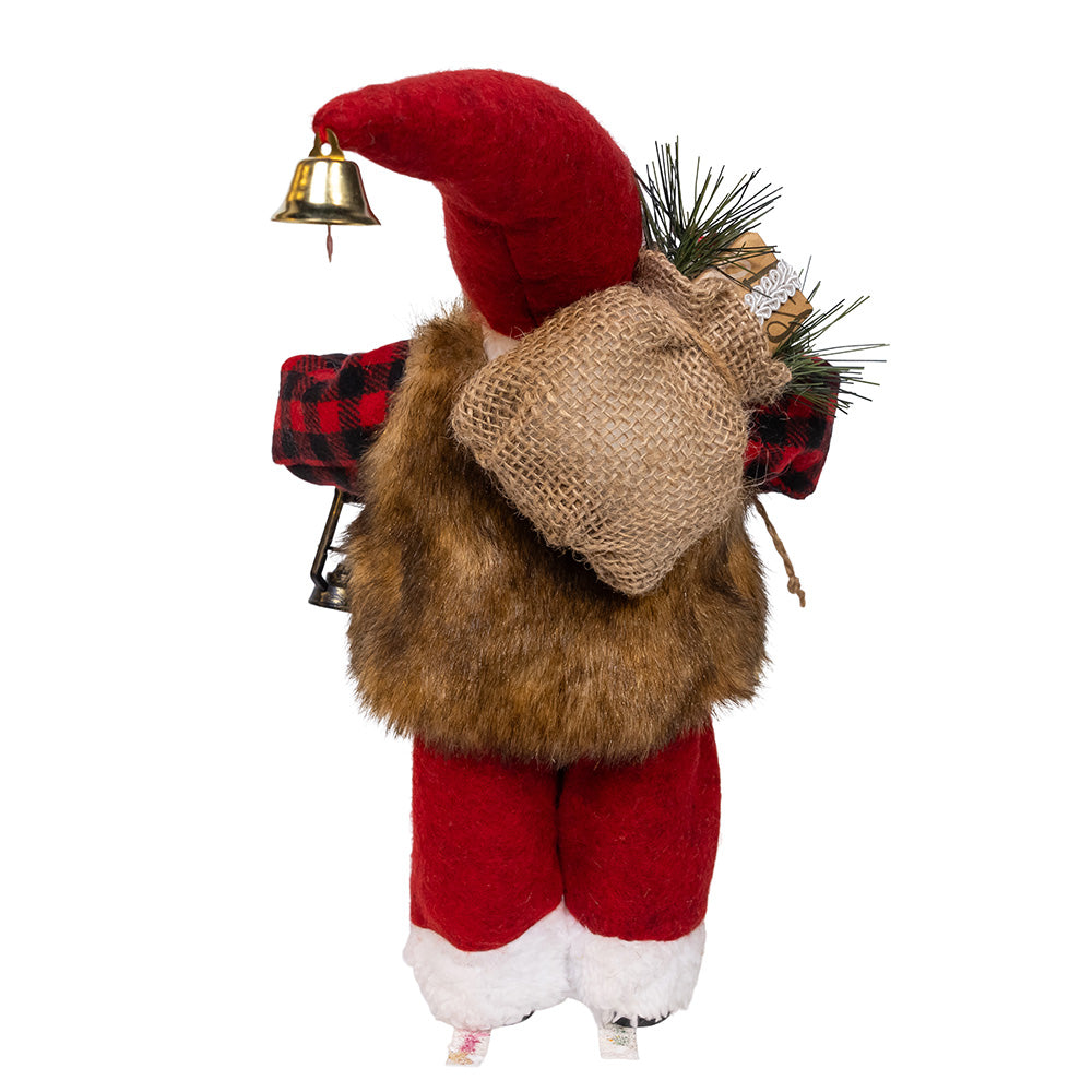 Standing Christmas Santa With Plaid Shirt, Sack & Lantern 12"