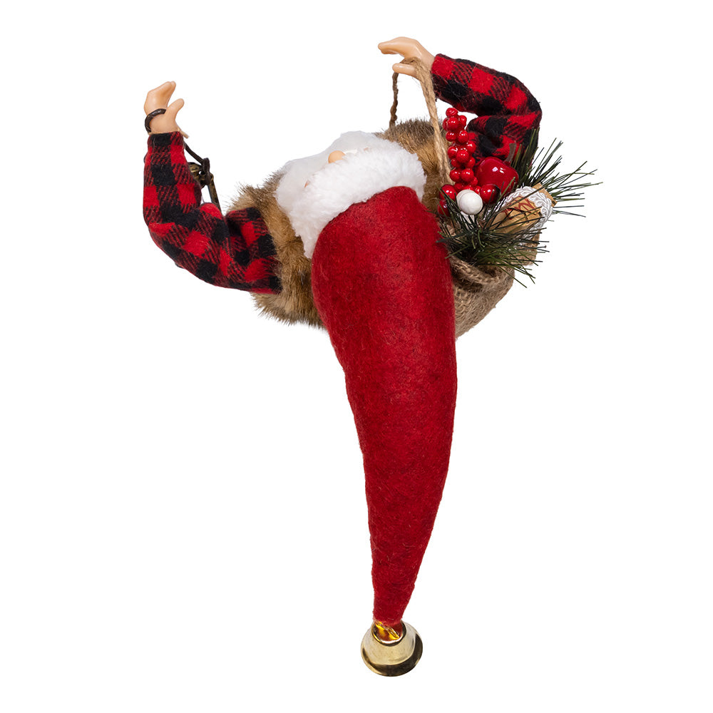 Standing Christmas Santa With Plaid Shirt, Sack & Lantern 12"