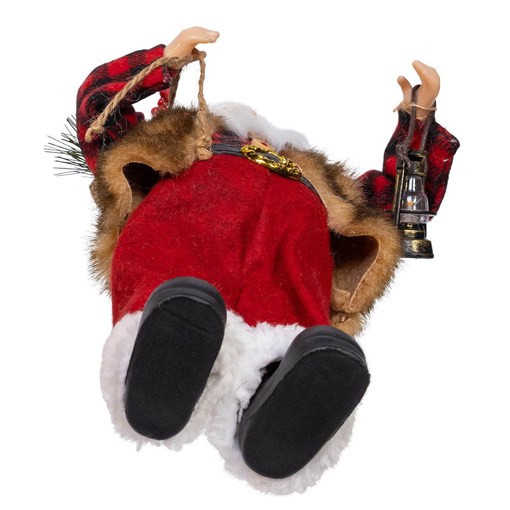 Standing Christmas Santa With Plaid Shirt, Sack & Lantern 12"