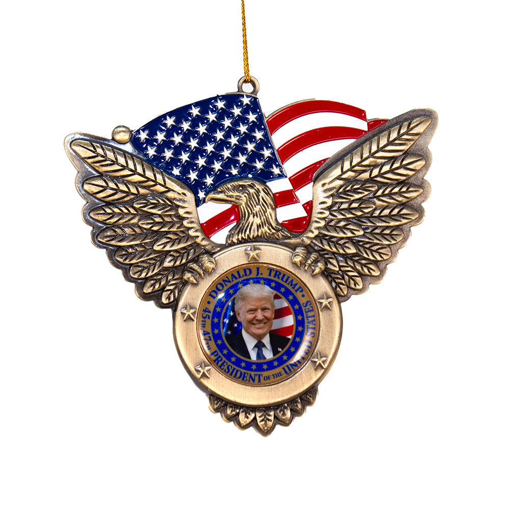 Eagle With Flag and President Trump Image Ornament 4"