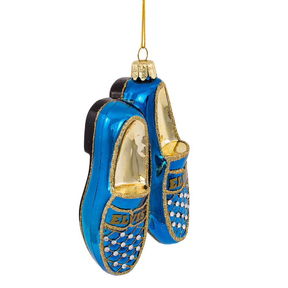 Elvis Blue Suede Shoes Glass Ornament 5"