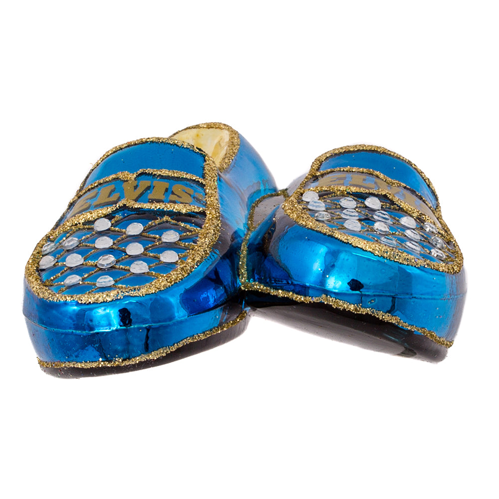 Elvis Blue Suede Shoes Glass Ornament 5"
