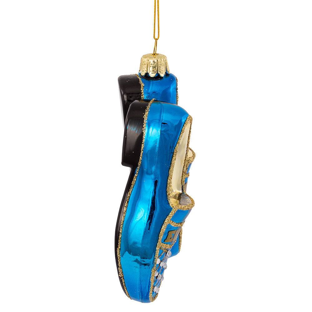 Elvis Blue Suede Shoes Glass Ornament 5"