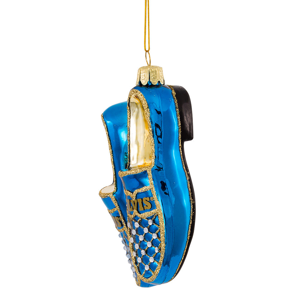 Elvis Blue Suede Shoes Glass Ornament 5"