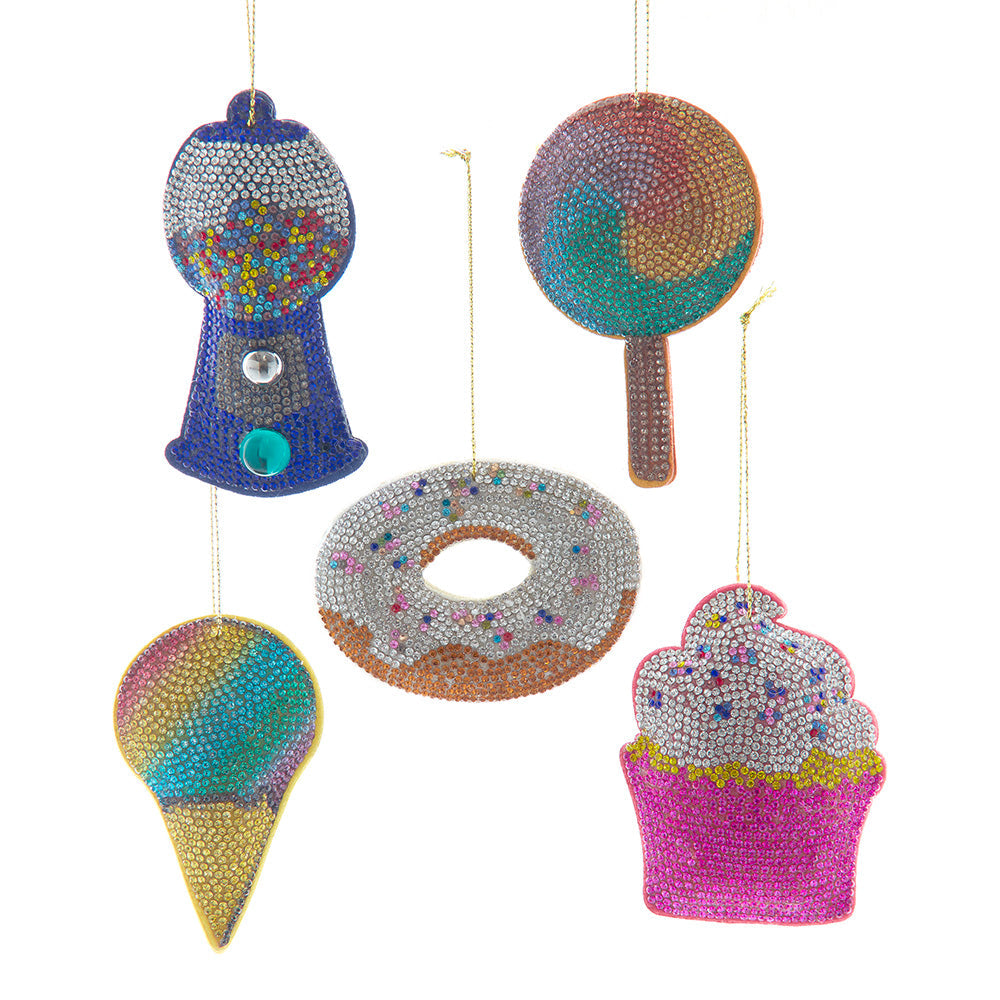 Bedazzled Fabric Sweets Ornament 3"  Set of 5