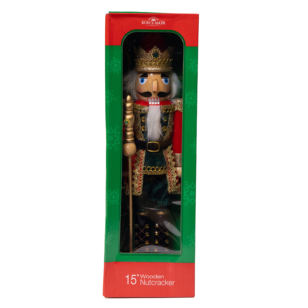 Regal Red and Green King Wooden Nutcracker 15"