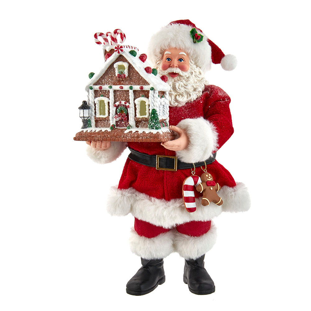 Santa with Lite-Up Gingerbread Hse 11 Inches Tall