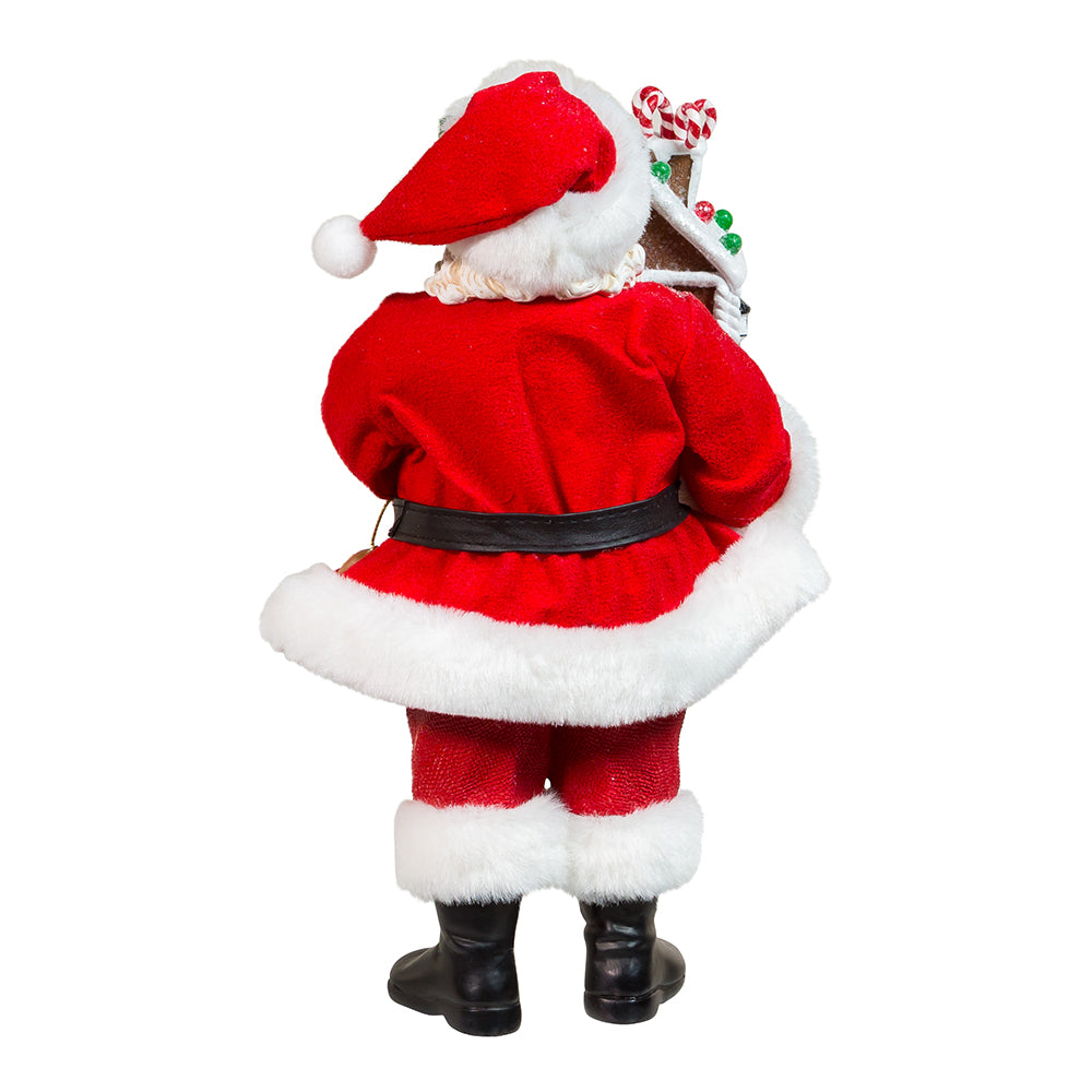Santa with Lite-Up Gingerbread Hse 11 Inches Tall