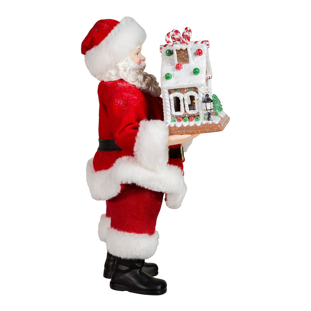 Santa with Lite-Up Gingerbread Hse 11 Inches Tall