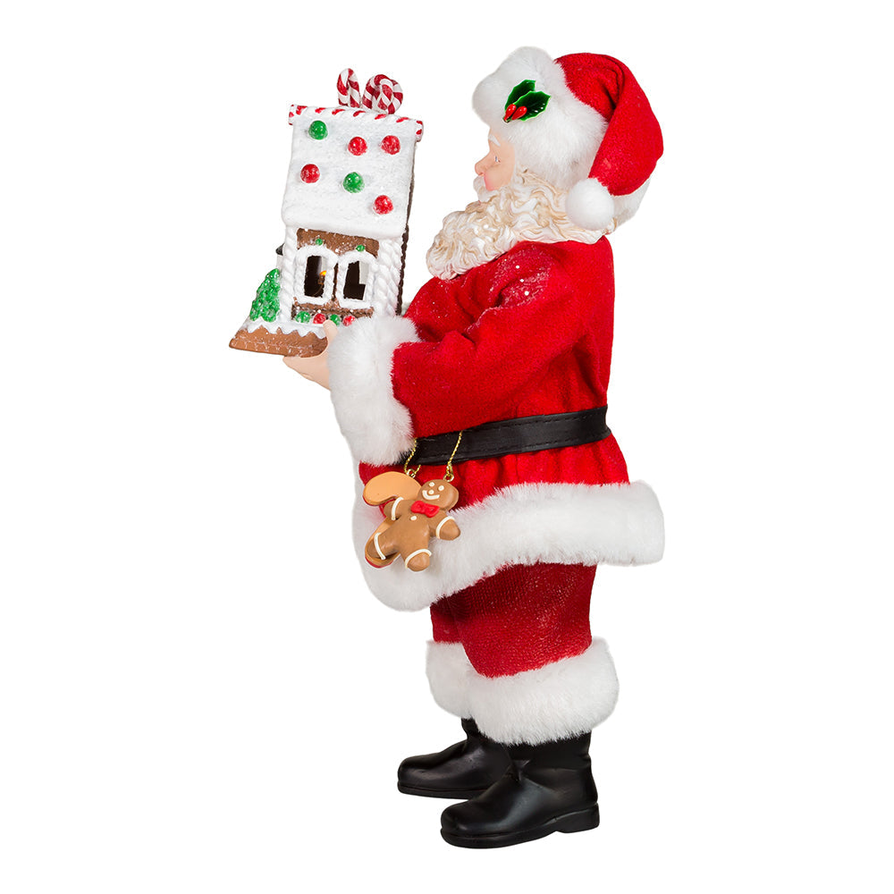 Santa with Lite-Up Gingerbread Hse 11 Inches Tall