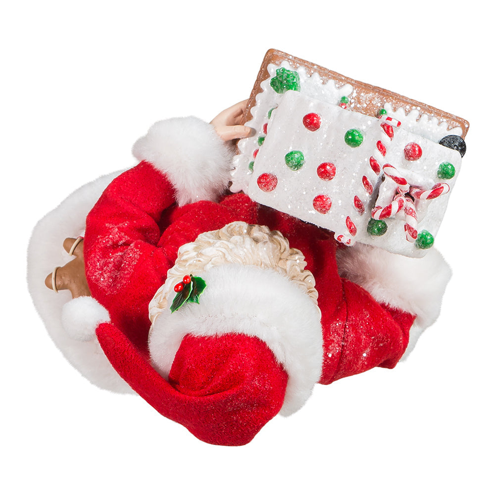 Santa with Lite-Up Gingerbread Hse 11 Inches Tall