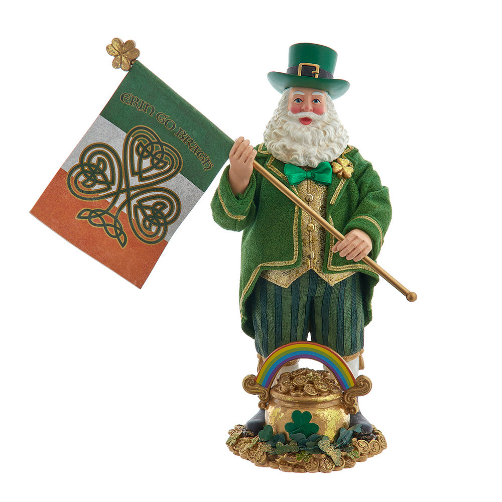 Fabriche Musical Irish Santa with Flag 11"
