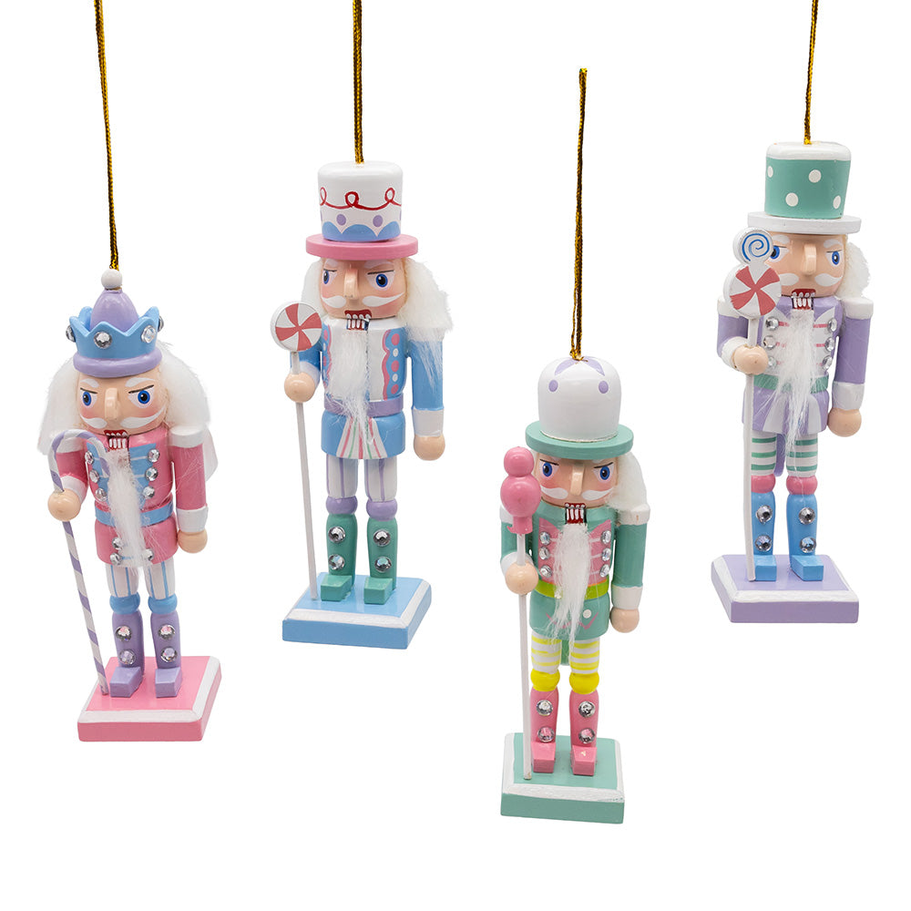 Candy Colored Nutcracker Wooden Ornaments 5" Set of 4