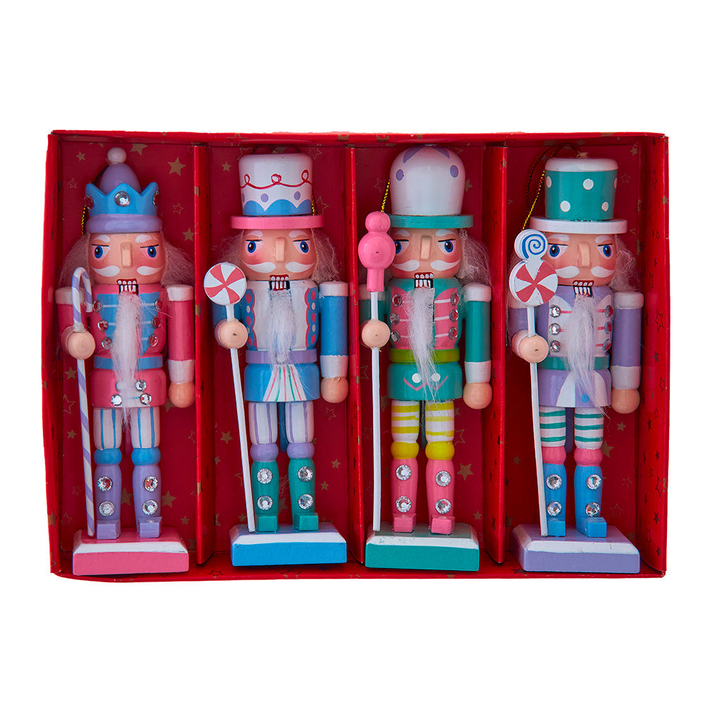 Candy Colored Nutcracker Wooden Ornaments 5" Set of 4
