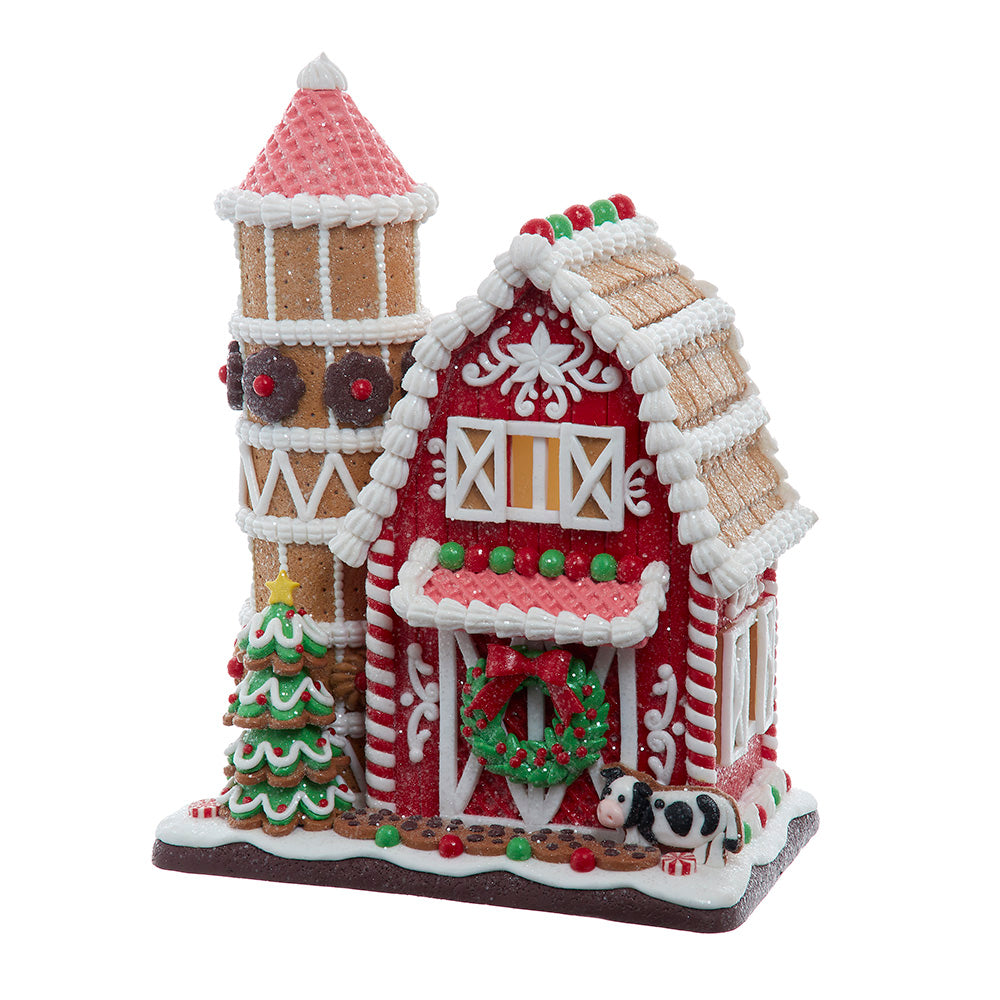 Gingerbread Barn with LED Light 12"