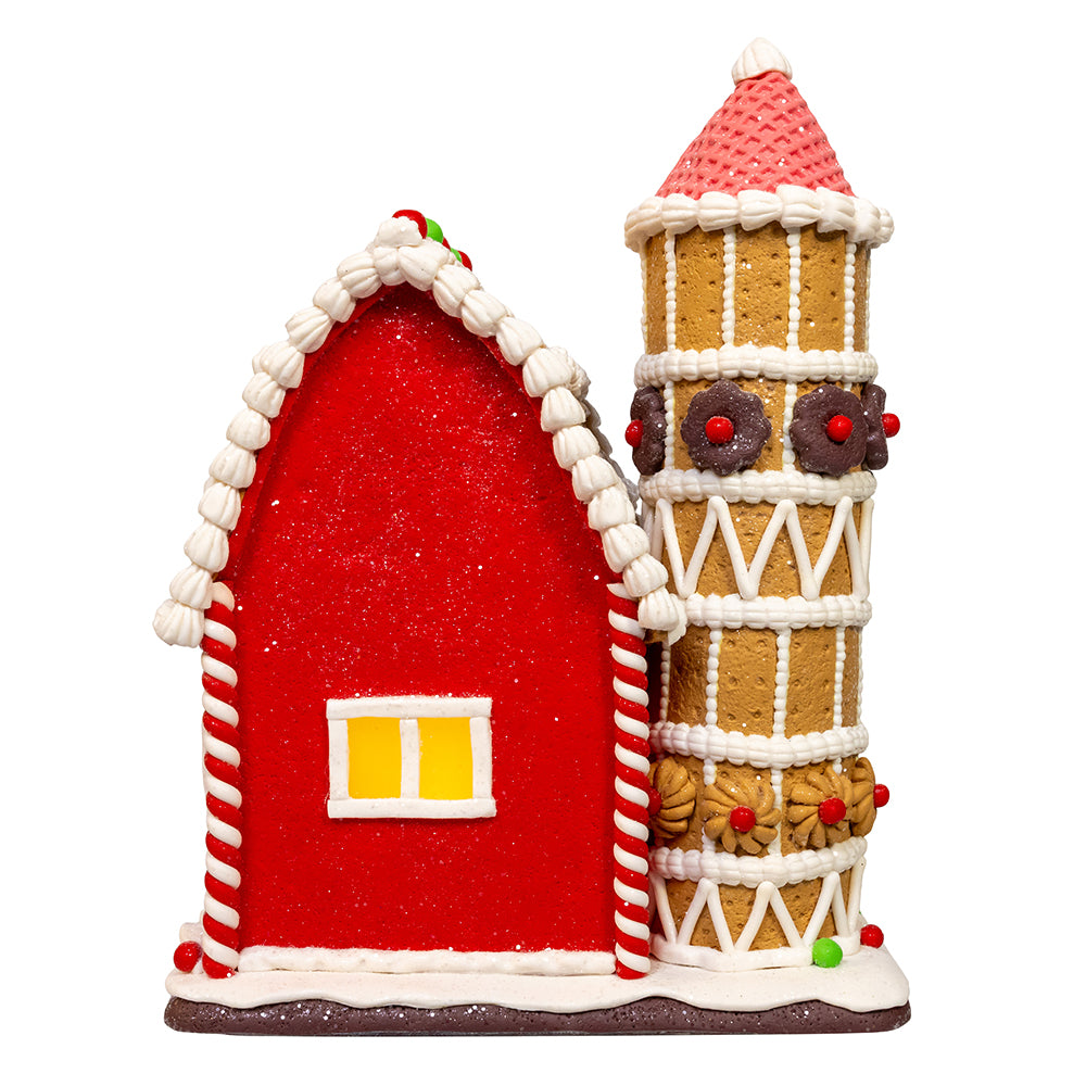Gingerbread Barn with LED Light 12"
