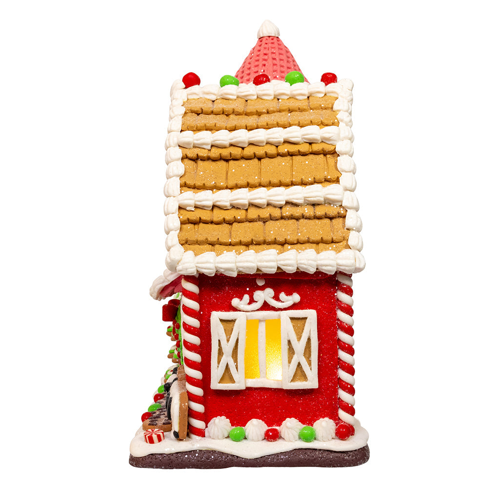 Gingerbread Barn with LED Light 12"