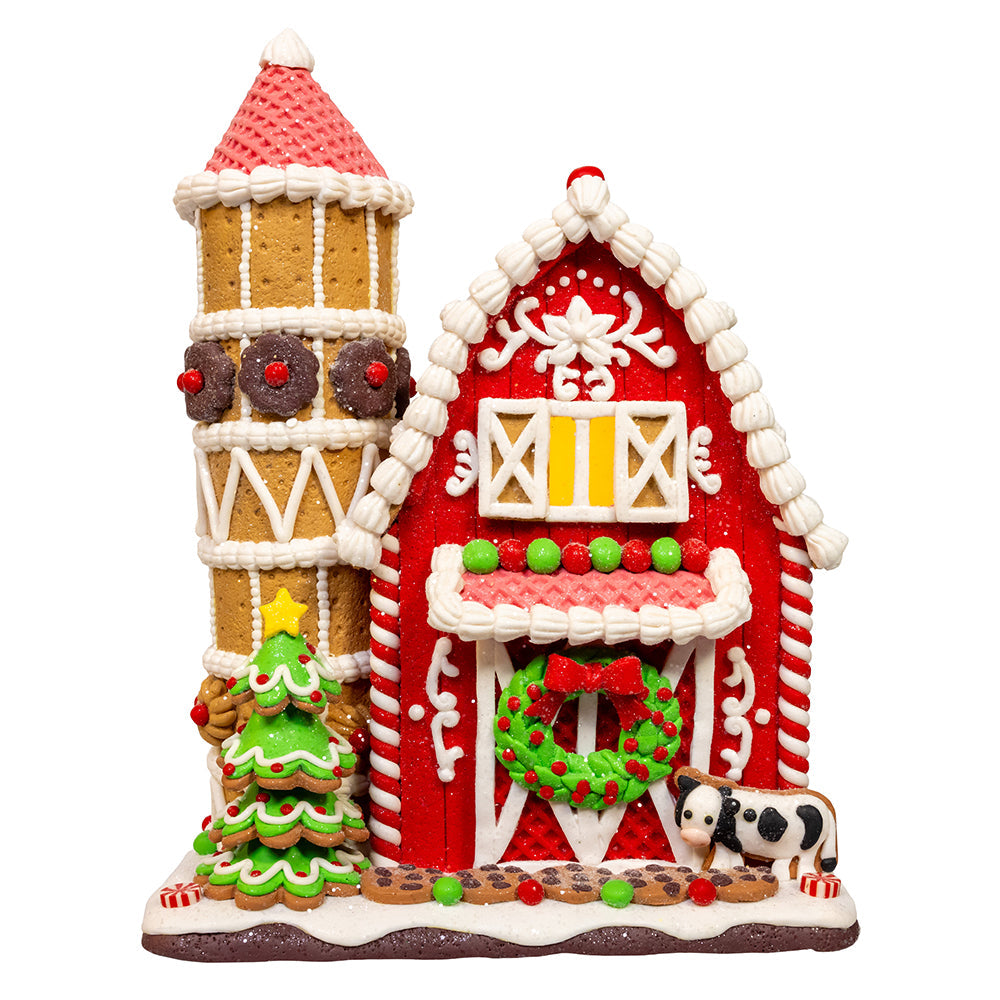 Gingerbread Barn with LED Light 12"