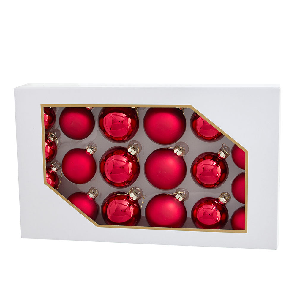 Shiny and Matte Red Ball Glass Ornaments 20 Piece Set 60 to 80 mm Sizes