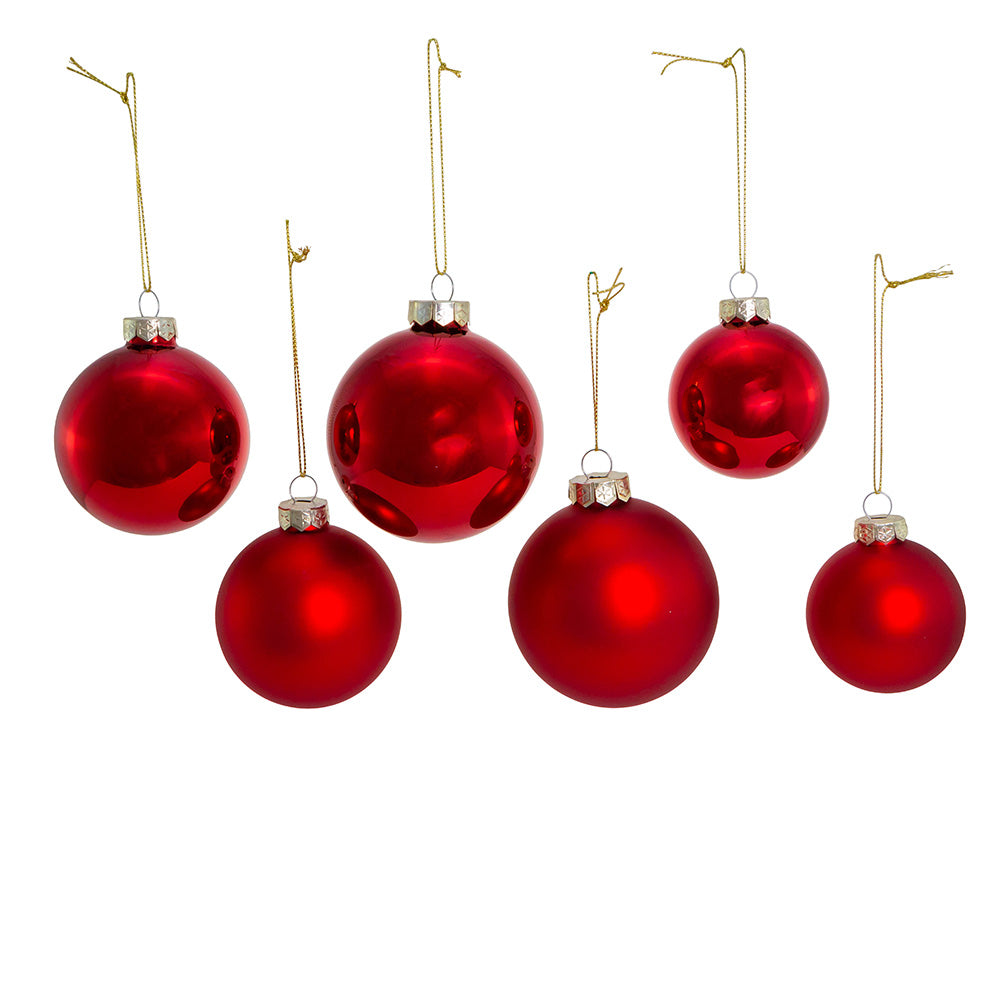 Shiny and Matte Red Ball Glass Ornaments 20 Piece Set 60 to 80 mm Sizes