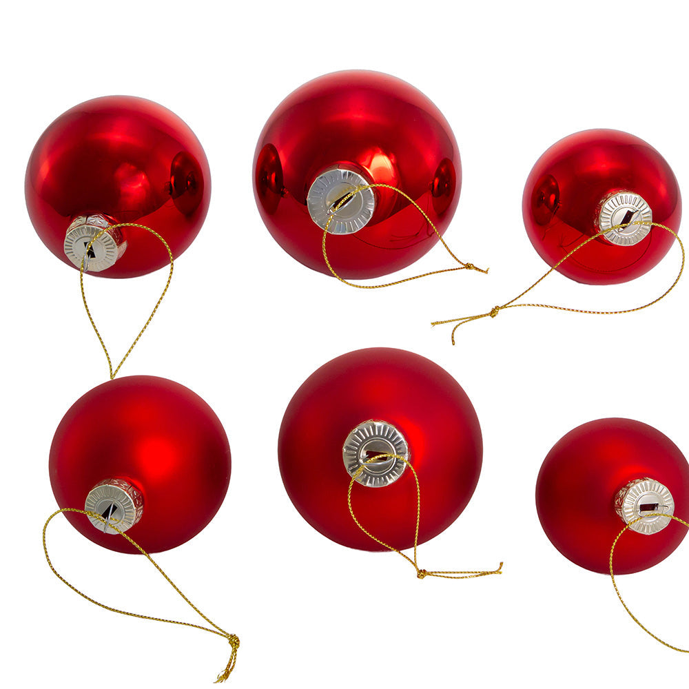 Shiny and Matte Red Ball Glass Ornaments 20 Piece Set 60 to 80 mm Sizes
