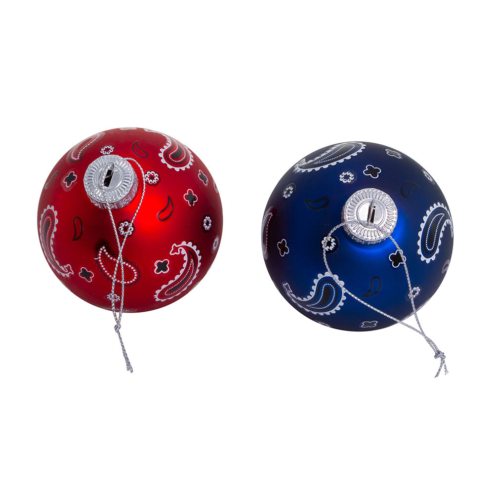 Bandana Style Glass Ball Ornaments 6 Piece Set 80mm
