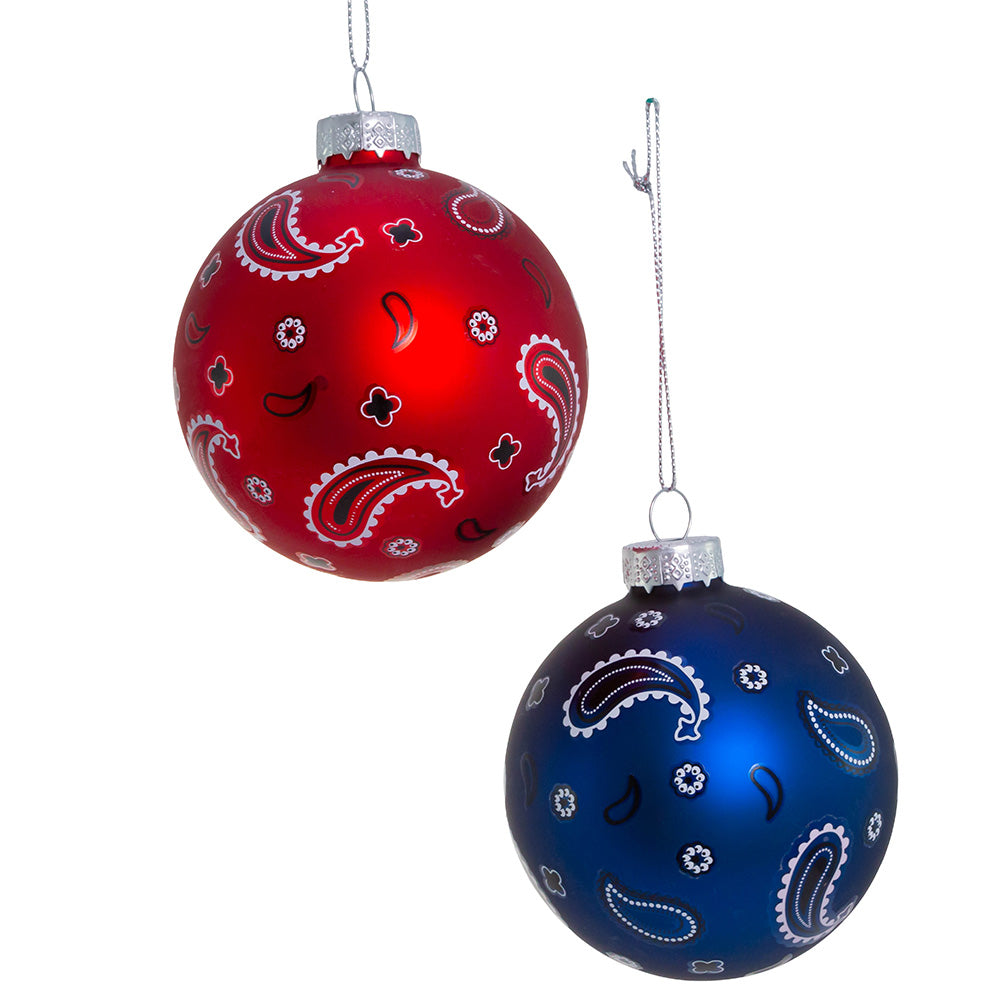 Bandana Style Glass Ball Ornaments 6 Piece Set 80mm