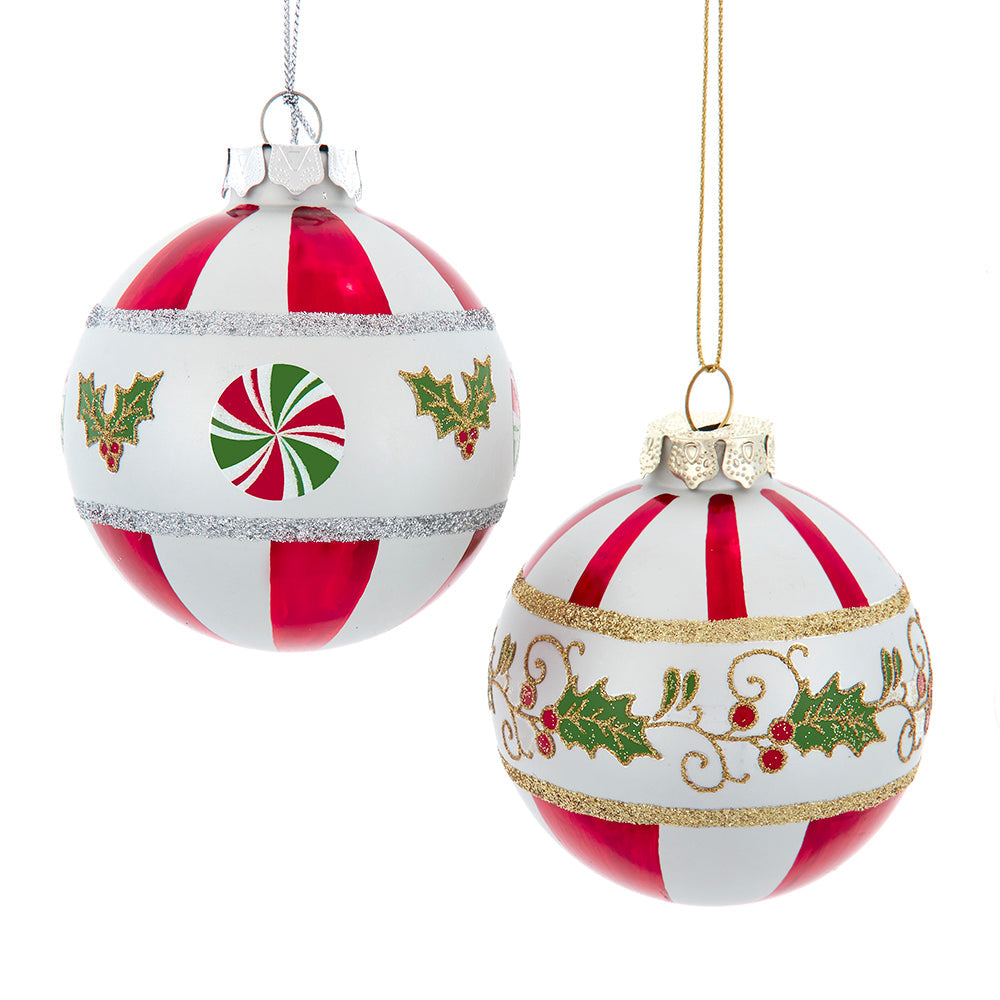 Holly Leaves Pattern Glass Ball Ornaments 6 Piece Set
